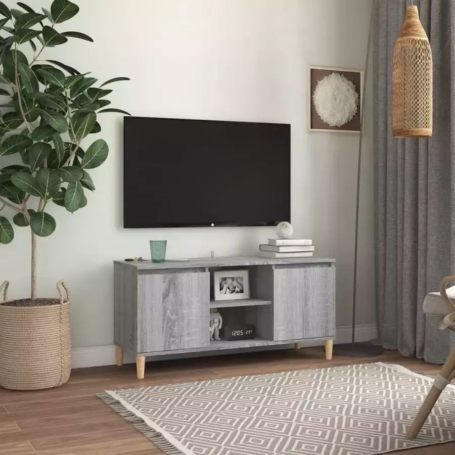 VidaLife Tv-meubel met houten poten 103 5x35x50 cm grijs sonoma eiken