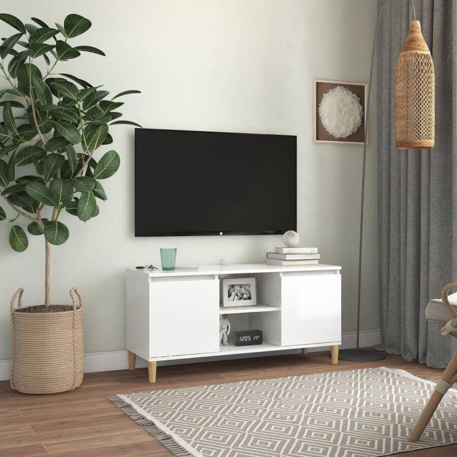 VidaLife Tv-meubel met houten poten 103 5x35x50 cm hoogglans wit