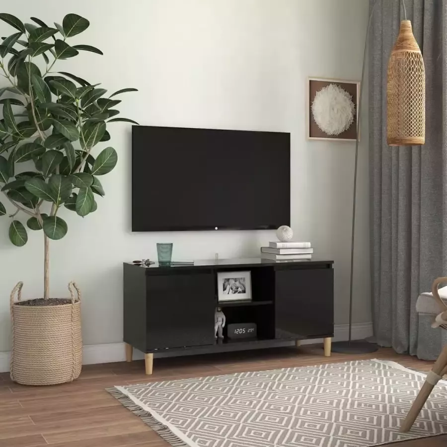 VidaLife Tv-meubel met houten poten 103 5x35x50 cm hoogglans zwart