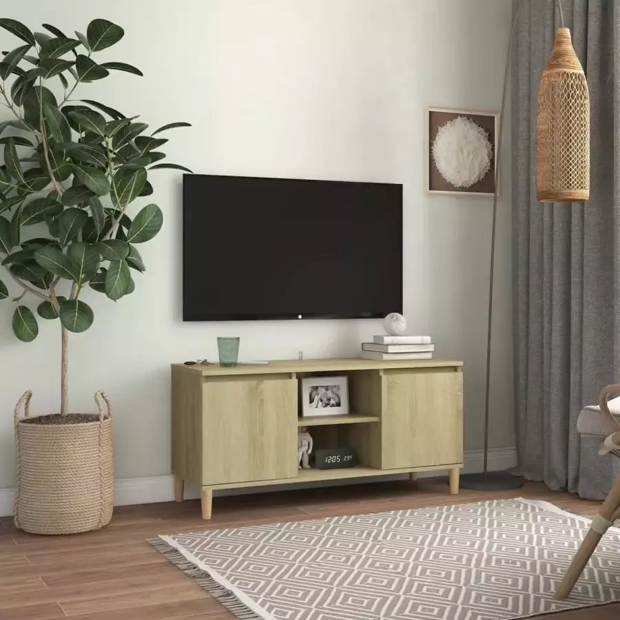 VidaLife Tv-meubel met houten poten 103 5x35x50 cm sonoma eikenkleurig