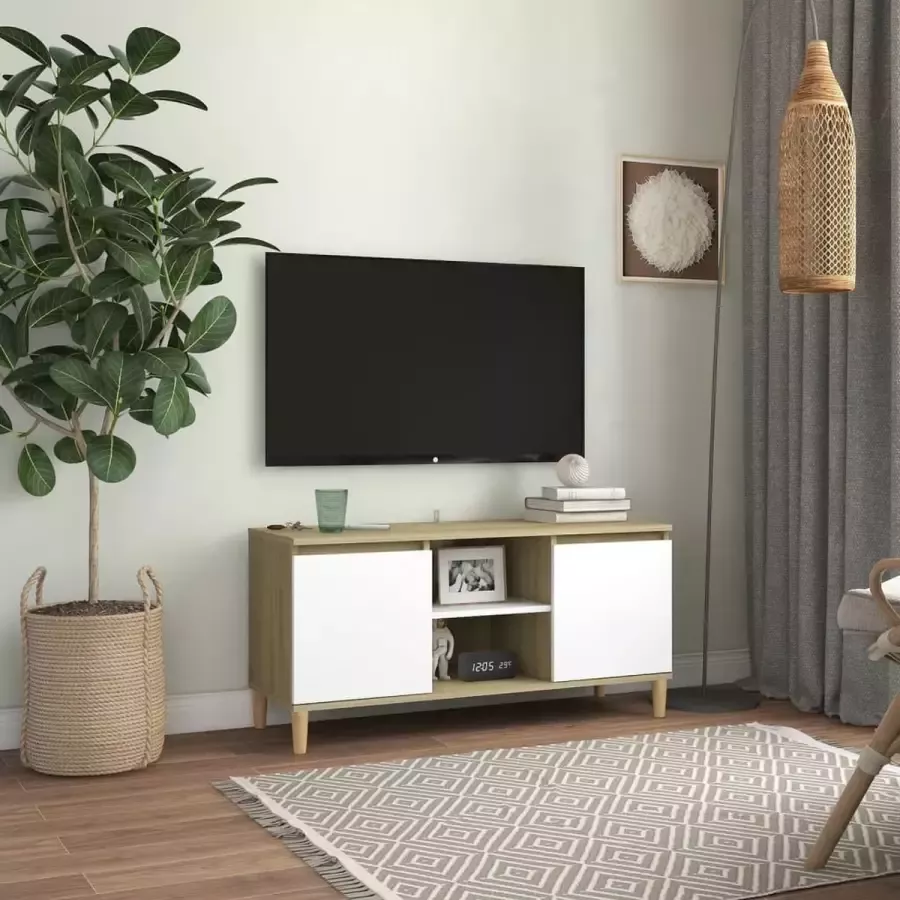 VidaLife Tv-meubel met houten poten 103 5x35x50 cm wit sonoma eikenkleur
