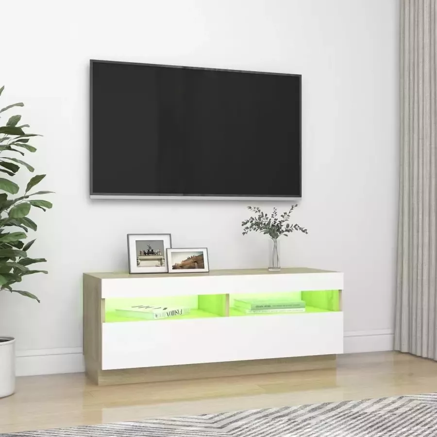 VidaLife Tv-meubel met LED-verlichting 100x35x40 cm wit en sonoma eiken