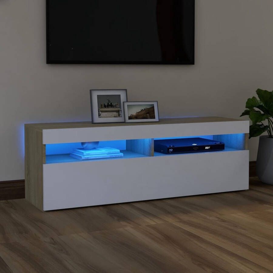 VidaLife Tv-meubel met LED-verlichting 120x35x40cm wit sonoma eikenkleur