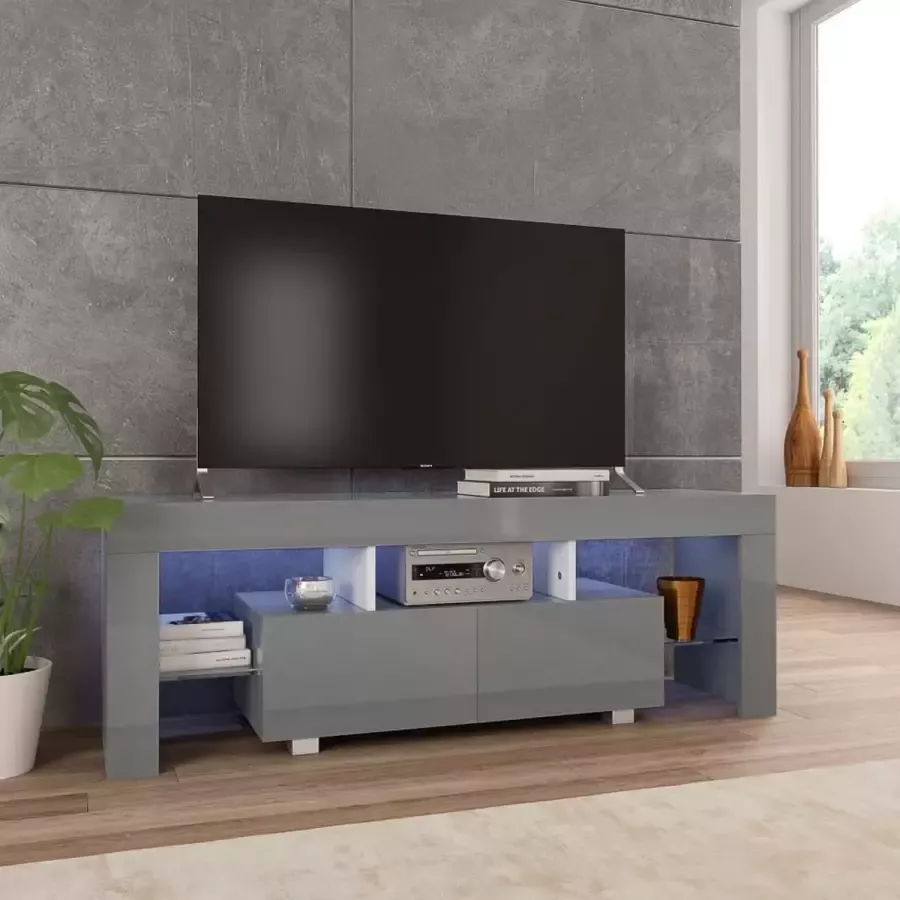 VidaLife Tv-meubel met LED-verlichting 130x35x45 cm hoogglans grijs