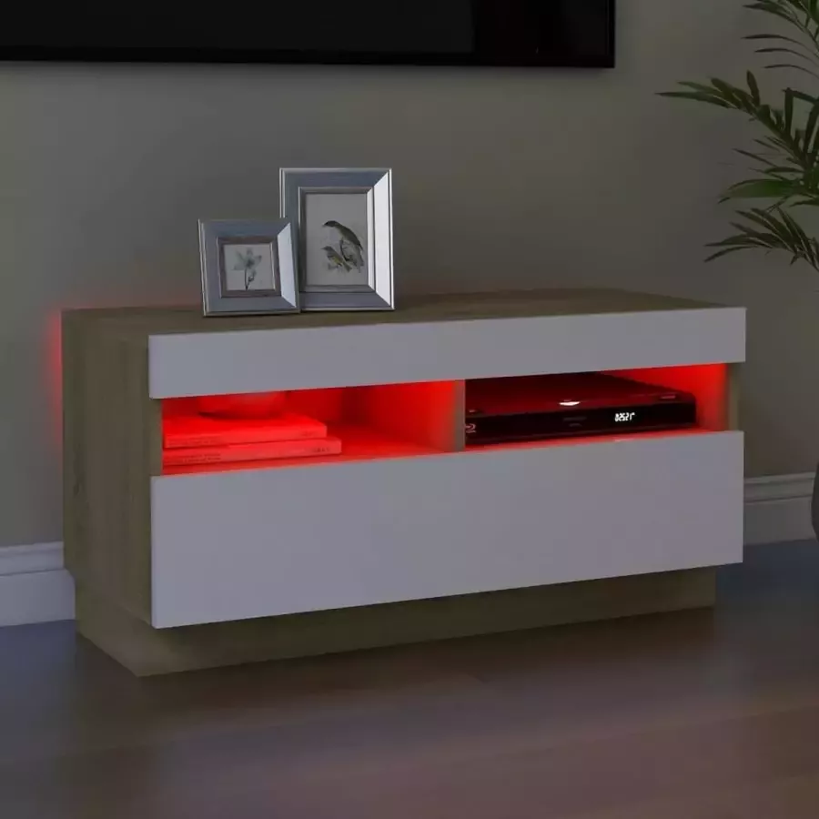 VidaLife Tv-meubel met LED-verlichting 80x35x40 cm wit en sonoma eiken