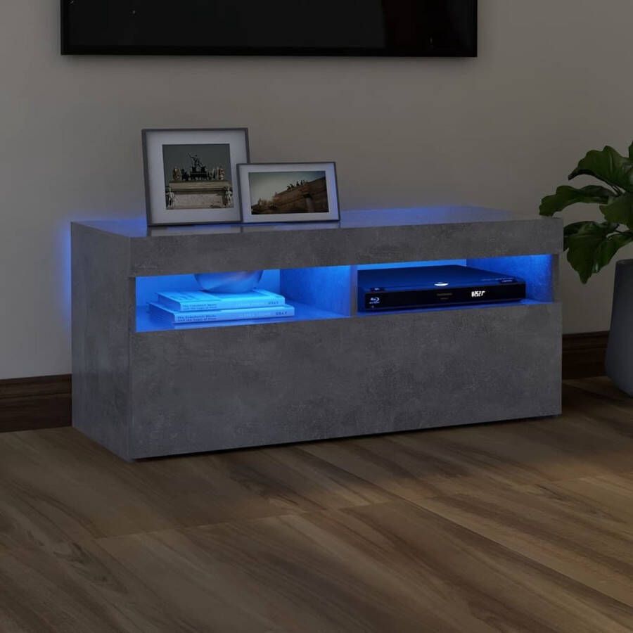 VidaLife Tv-meubel met LED-verlichting 90x35x40 cm betongrijs