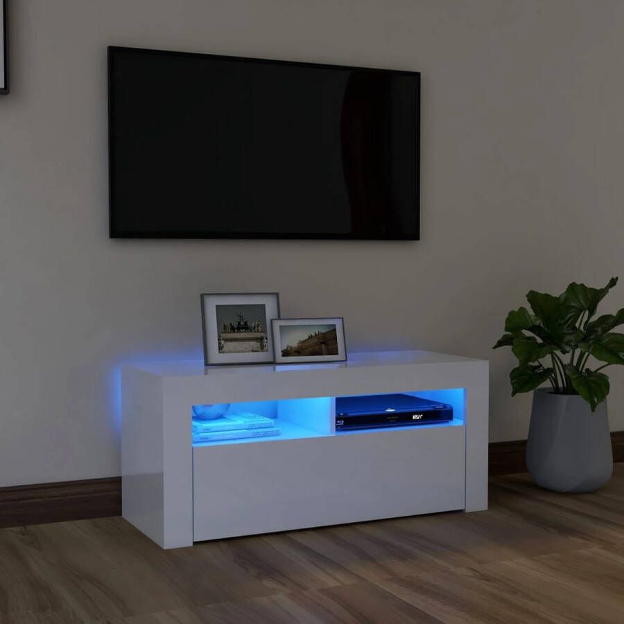 VidaLife Tv-meubel met LED-verlichting 90x35x40 cm hoogglans wit