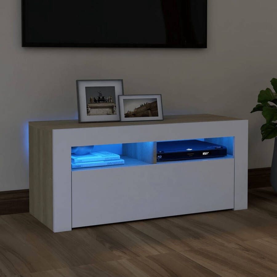VidaLife Tv-meubel met LED-verlichting 90x35x40 cm wit sonoma eikenkleur