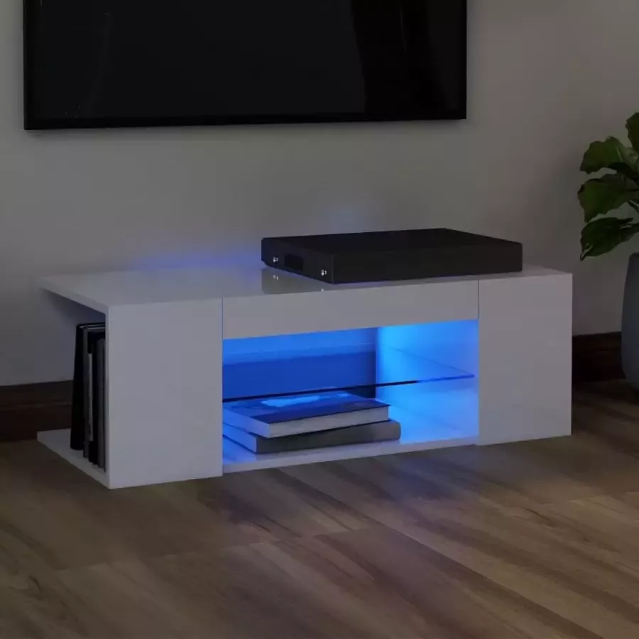 VidaLife Tv-meubel met LED-verlichting 90x39x30 cm hoogglans wit