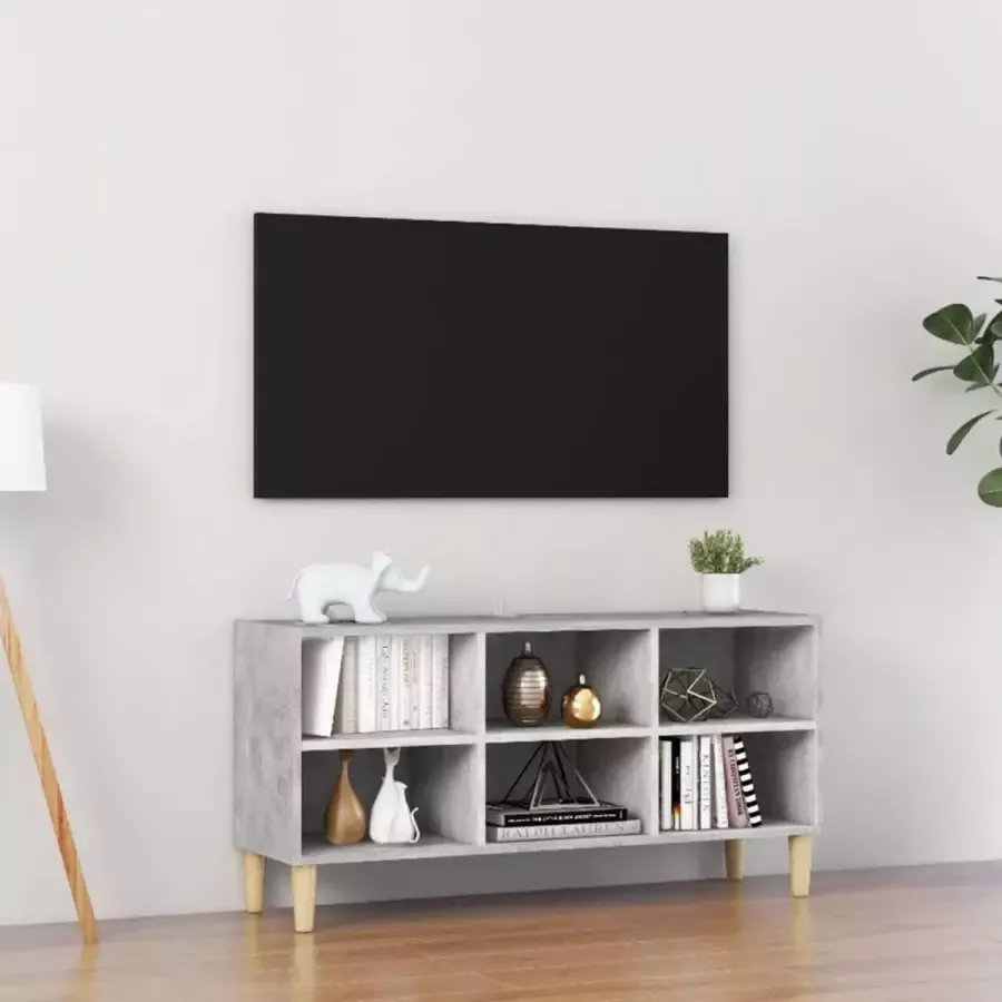 VidaLife Tv-meubel met massief houten poten 103 5x30x50 cm betongrijs