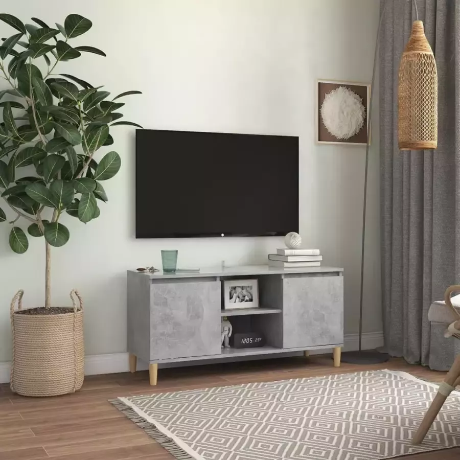 VidaLife Tv-meubel met massief houten poten 103 5x35x50 cm betongrijs