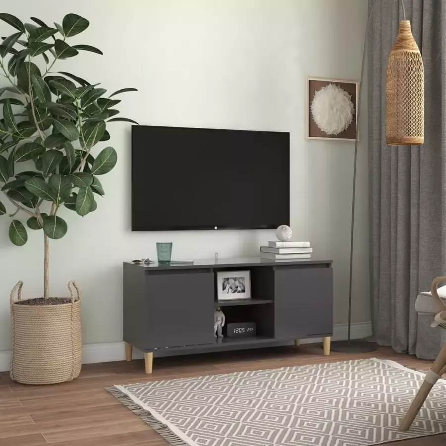 VidaLife Tv-meubel met massief houten poten 103 5x35x50 cm grijs