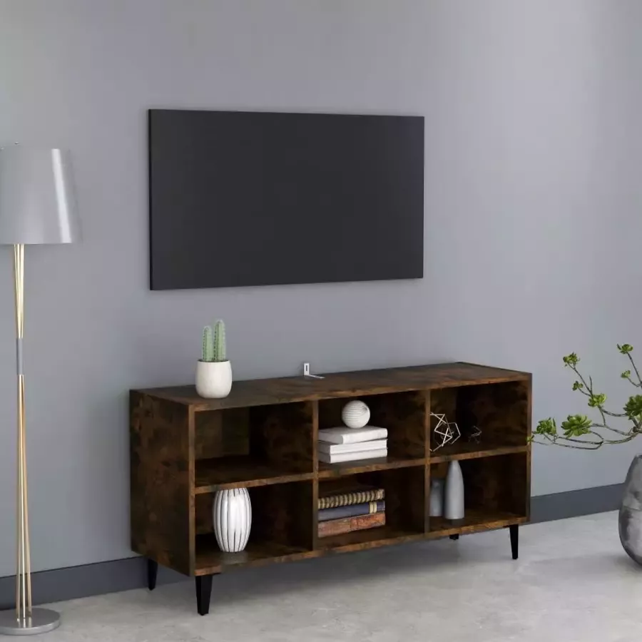 VidaLife Tv-meubel met metalen poten 103 5x30x50 cm gerookt eikenkleurig
