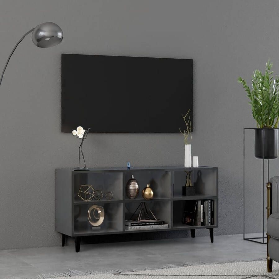VidaLife Tv-meubel met metalen poten 103 5x30x50 cm hoogglans grijs