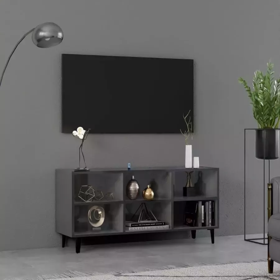 VidaLife Tv-meubel met metalen poten 103 5x30x50 cm hoogglans grijs