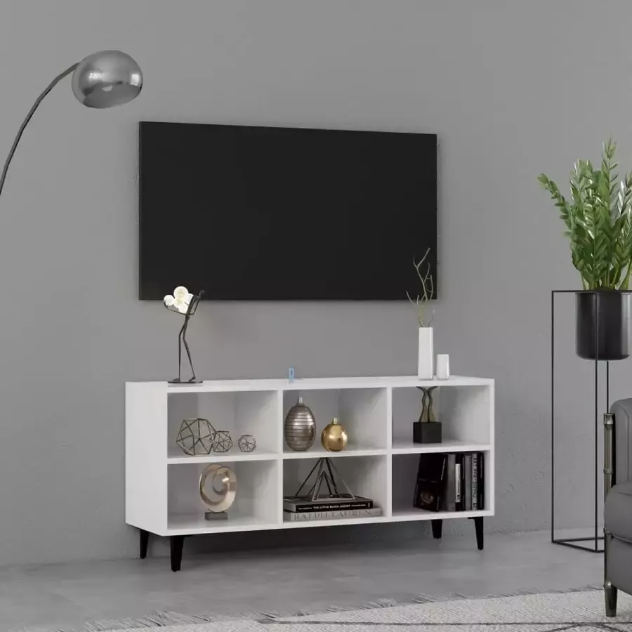 VidaLife Tv-meubel met metalen poten 103 5x30x50 cm hoogglans wit