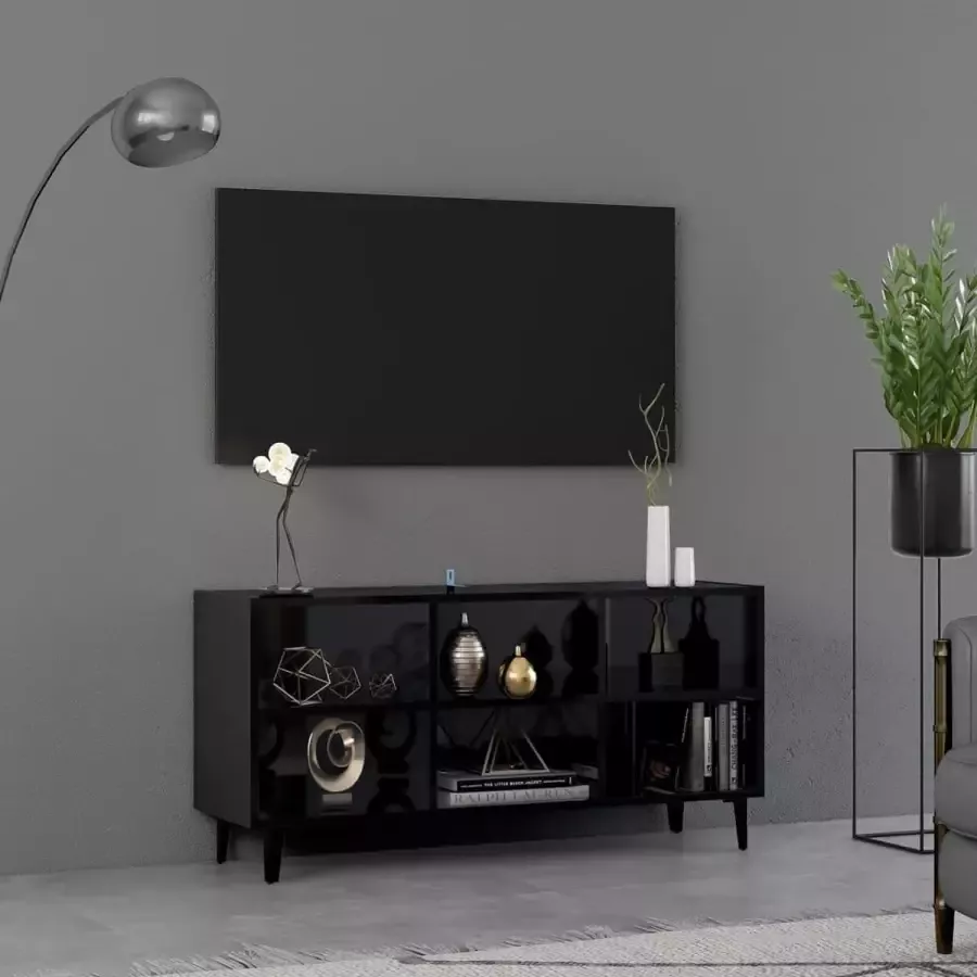 VidaLife Tv-meubel met metalen poten 103 5x30x50 cm hoogglans zwart