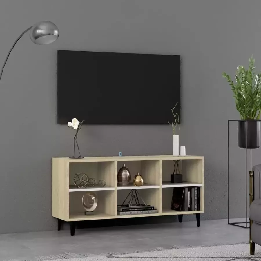 VidaLife Tv-meubel met metalen poten 103 5x30x50 cm wit en sonoma eiken