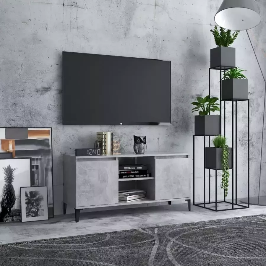 VidaLife Tv-meubel met metalen poten 103 5x35x50 cm betongrijs