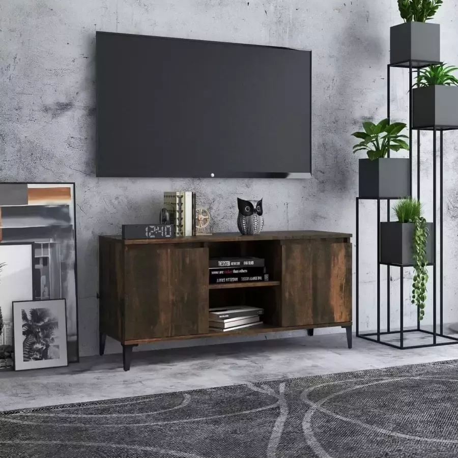 VidaLife Tv-meubel met metalen poten 103 5x35x50 cm gerookt eikenkleurig