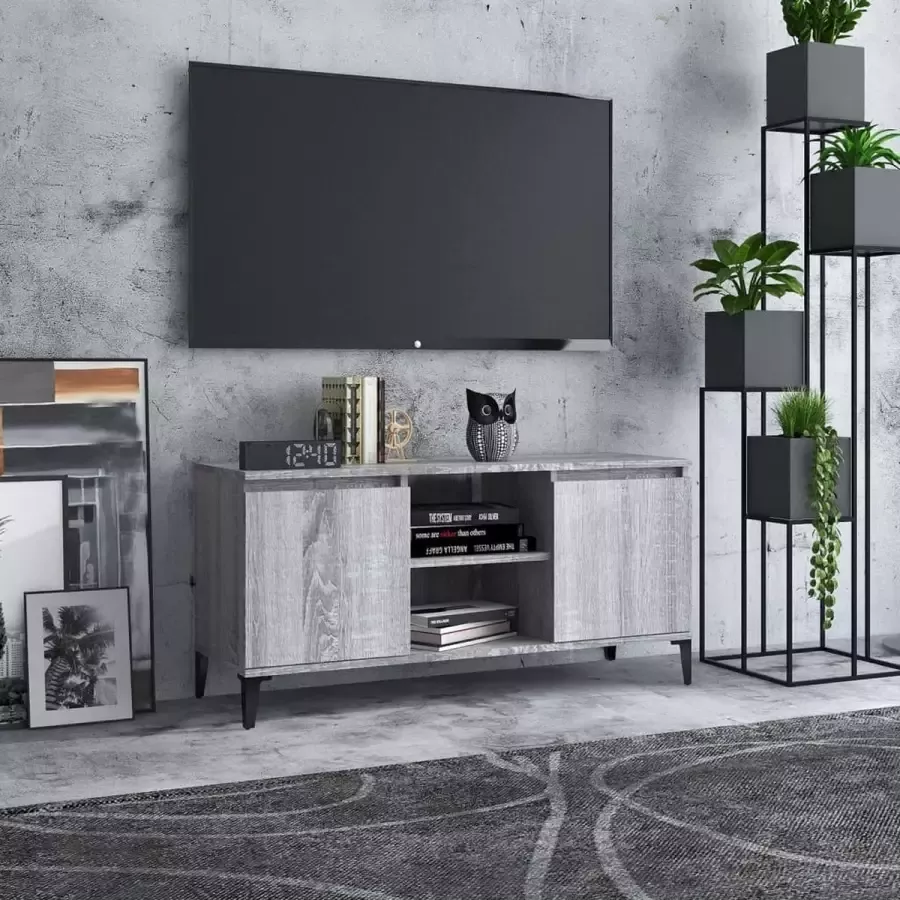 VidaLife Tv-meubel met metalen poten 103 5x35x50 cm grijs sonoma eiken