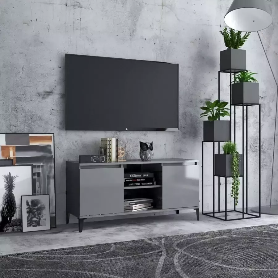 VidaLife Tv-meubel met metalen poten 103 5x35x50 cm hoogglans grijs