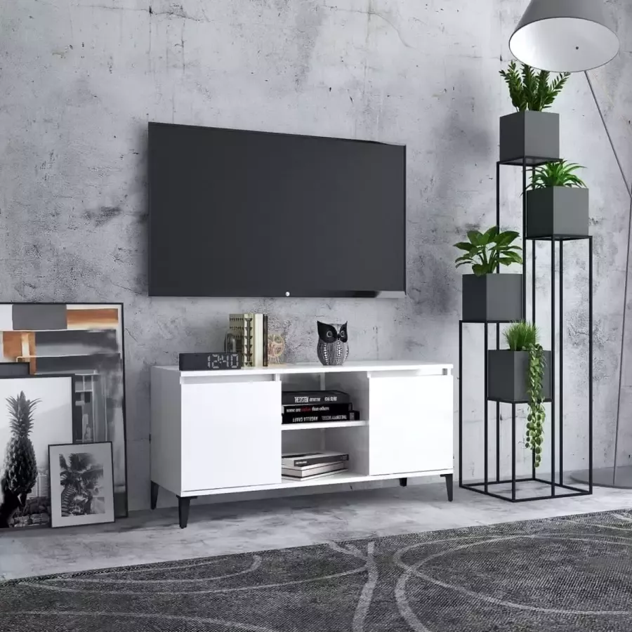 VidaLife Tv-meubel met metalen poten 103 5x35x50 cm hoogglans wit