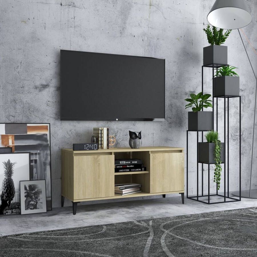 VidaLife Tv-meubel met metalen poten 103 5x35x50 cm sonoma eikenkleurig