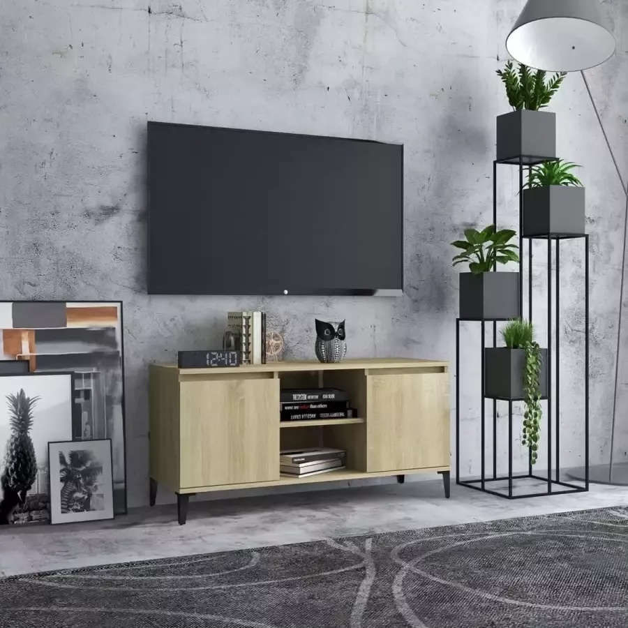 VidaLife Tv-meubel met metalen poten 103 5x35x50 cm sonoma eikenkleurig