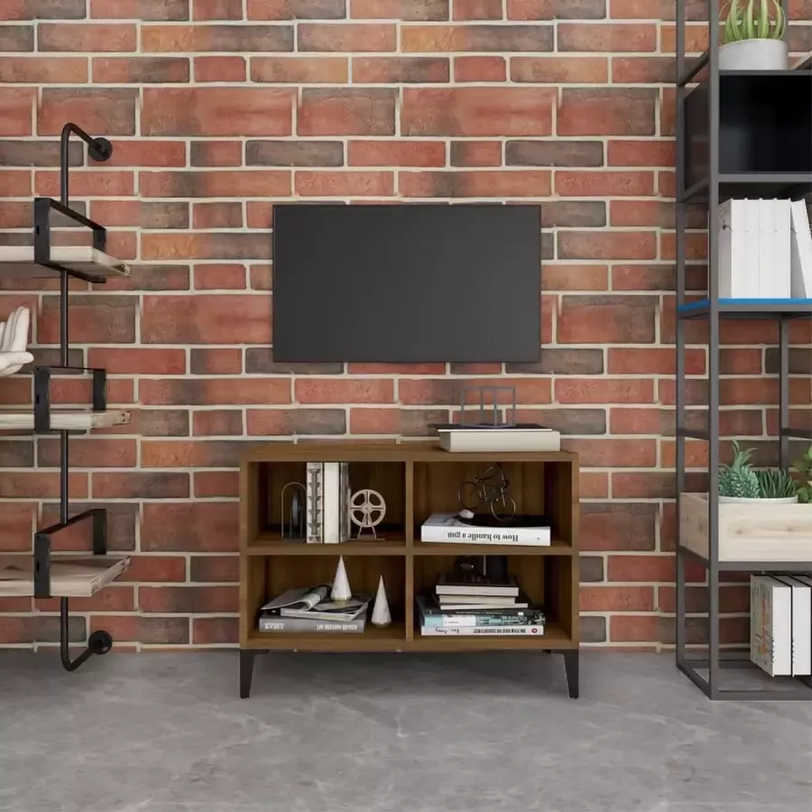 VidaLife Tv-meubel met metalen poten 69 5x30x50 cm bruineikenkleurig