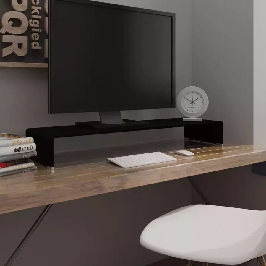 VidaLife TV-meubel monitorverhoger zwart 100x30x13 cm glas