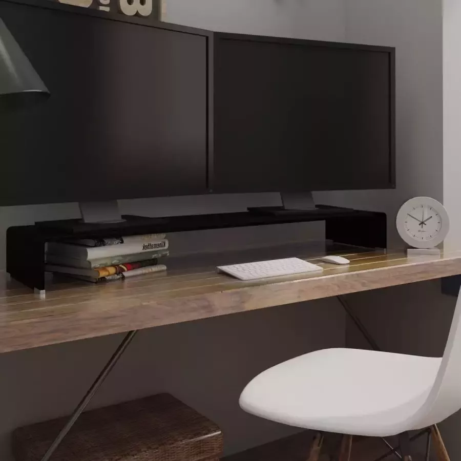 VidaLife TV-meubel monitorverhoger zwart 120x30x13 cm glas