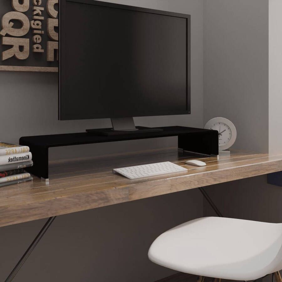 VidaLife Tv-meubel monitorverhoger zwart 90x30x13 cm glas
