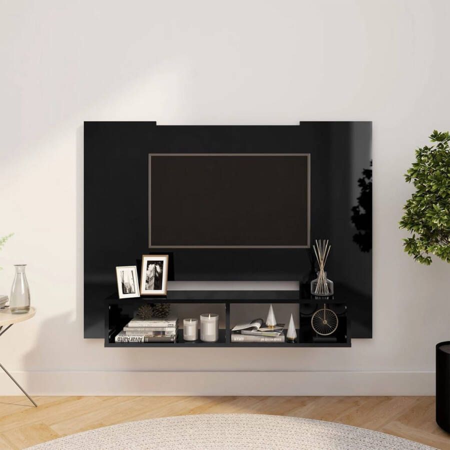VidaLife Tv-wandmeubel 120x23 5x90 cm spaanplaat hoogglans zwart