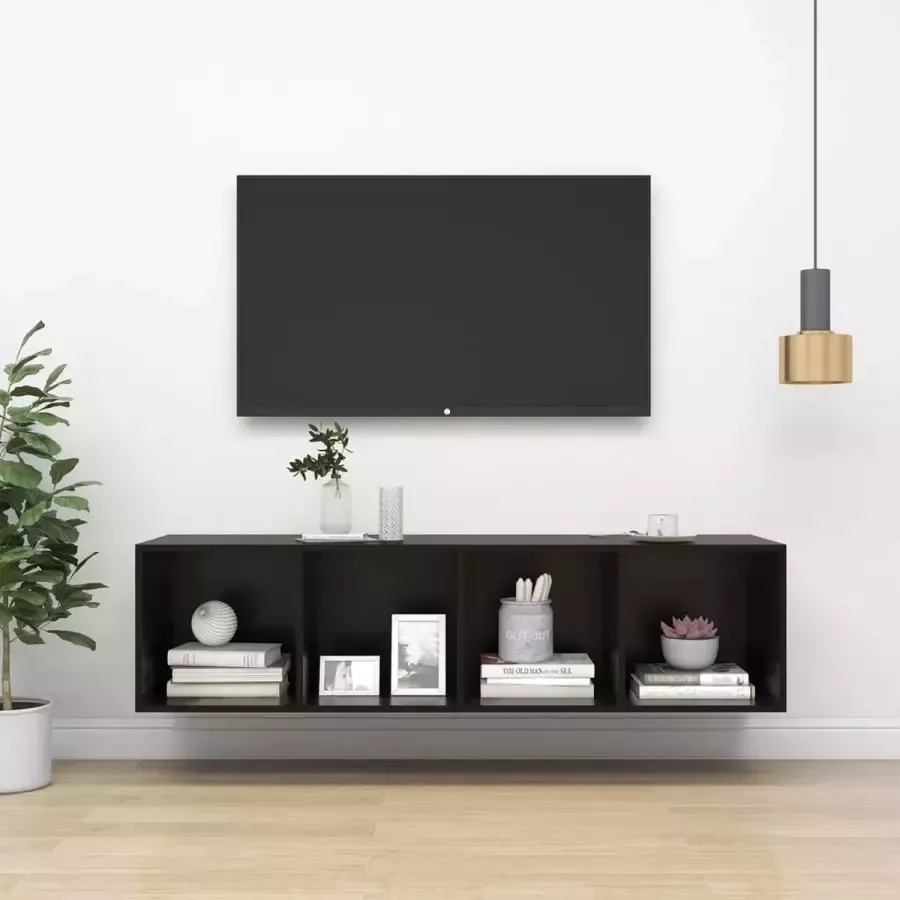 VidaLife Tv-wandmeubel 37x37x142 5 cm spaanplaat hoogglans zwart