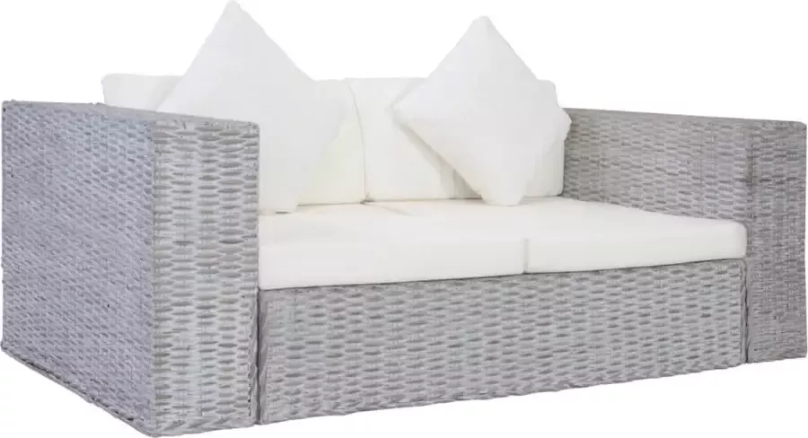 VidaLife Tweezitsbank met kussens natuurlijk rattan