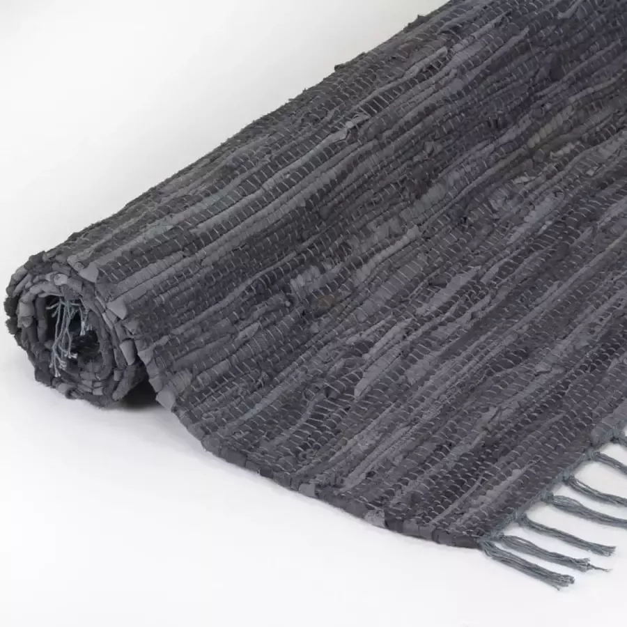 VidaLife Vloerkleed Chindi handgeweven 190x280 cm leer grijs