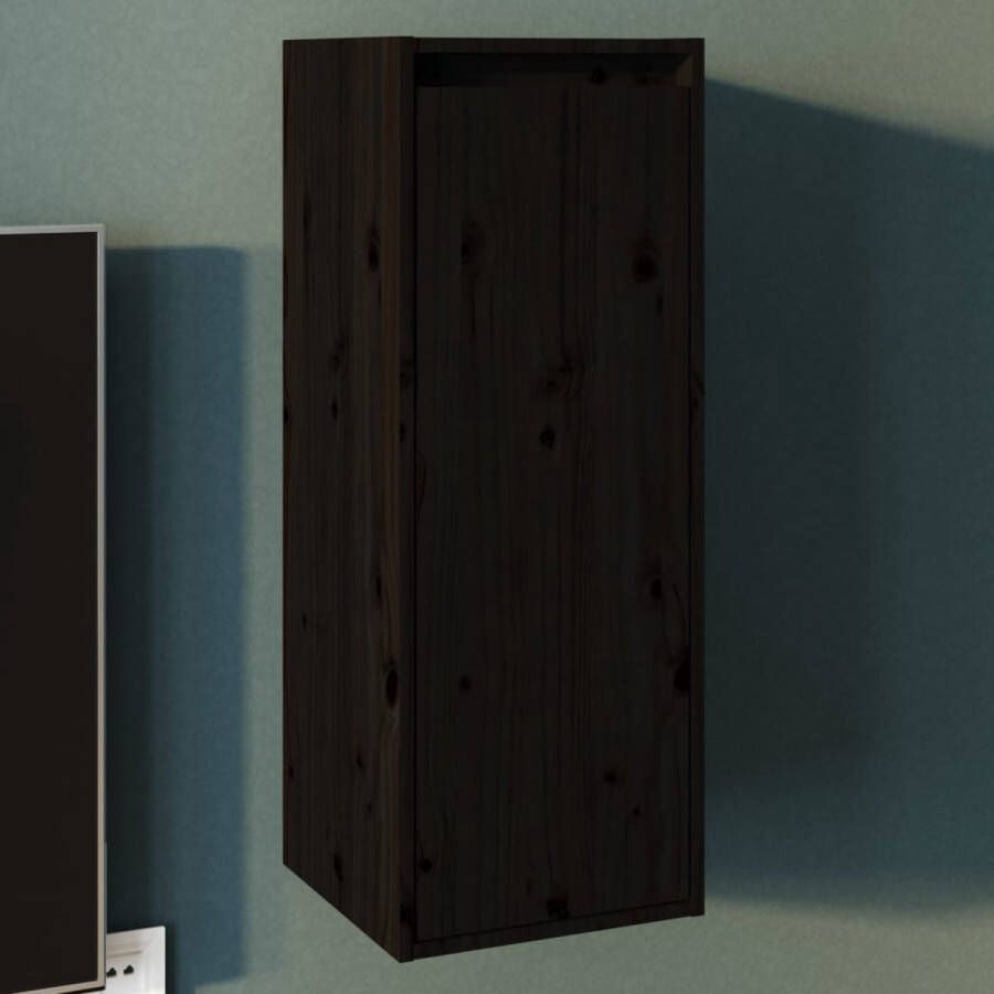 VidaLife Wandkast 30x30x80 cm massief grenenhout zwart