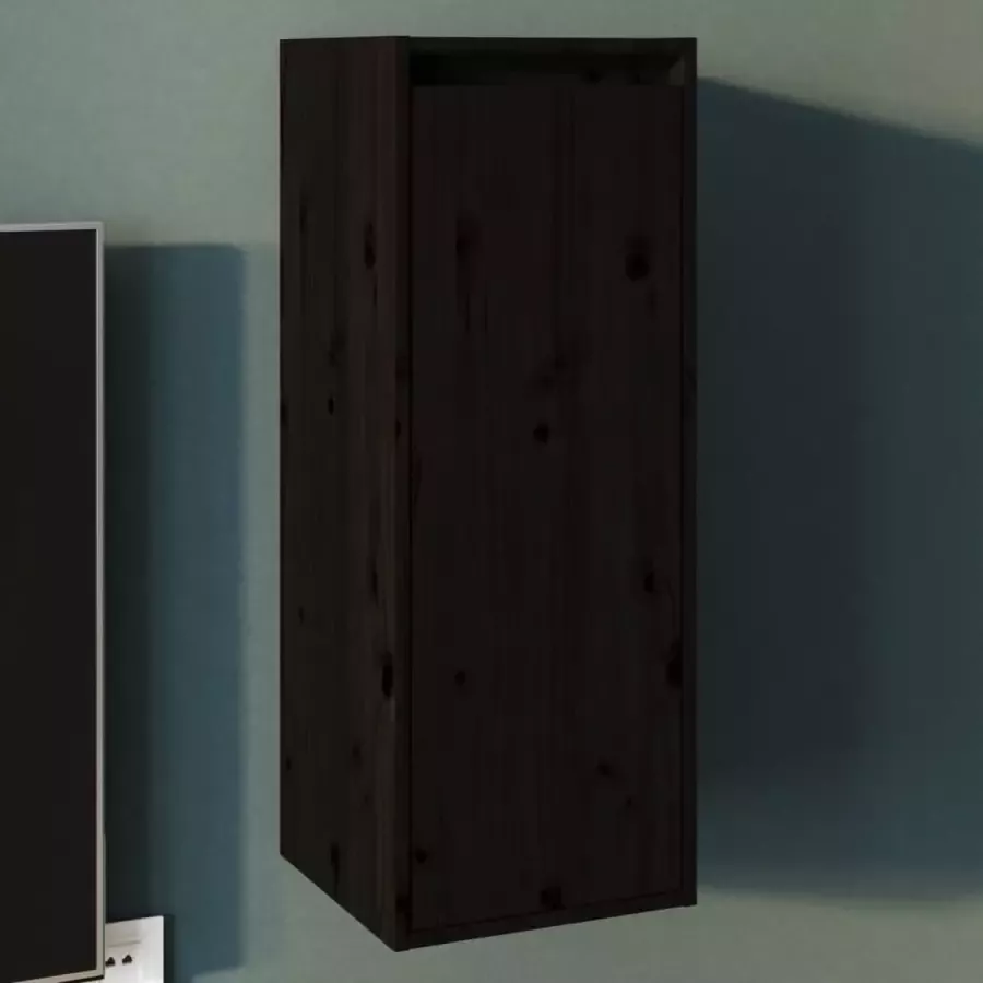 VidaLife Wandkast 30x30x80 cm massief grenenhout zwart
