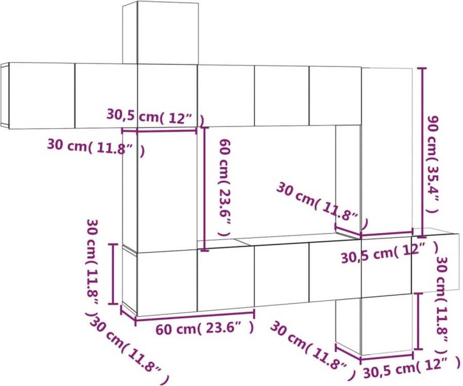 VidaXL -10-delige-Tv-meubelset-bewerkt-hout-grijs-sonoma-eikenkleurig - Foto 2