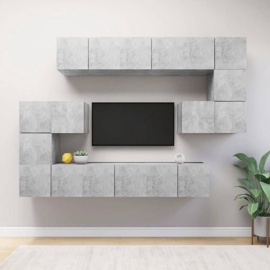 VIDAXL 10-delige Tv-meubelset bewerkt hout betongrijs
