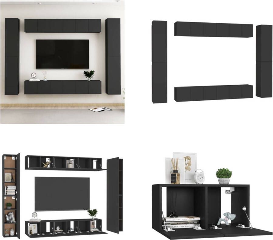 VidaXL 10-delige Tv-meubelset bewerkt hout zwart Tv-meubelset Tv-meubelsets Tv Meubelset Tv Meubelsets - Foto 2