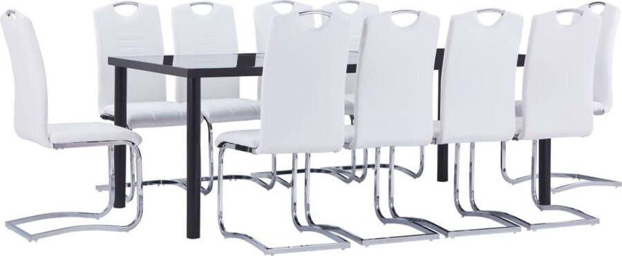 VidaXL 11-delige Eethoek Kunstleer & Glas Wit Eetkamerset Eettafel Eetkamerstoelen Zwarte Eettafel Witte Stoelen Houten Eettafel Kunstleder Meubels Salontafel Dining Room Furniture - Foto 2