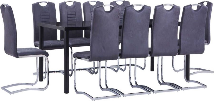 VidaXL 11-delige Eethoek Grijs Kunstsuède Modern Eetkamerset Eettafel Eetkamerstoelen Zwarte Eettafel Grijze Stoelen Houten Eettafel Salontafel Ontbijttafel Keuken Set - Foto 2