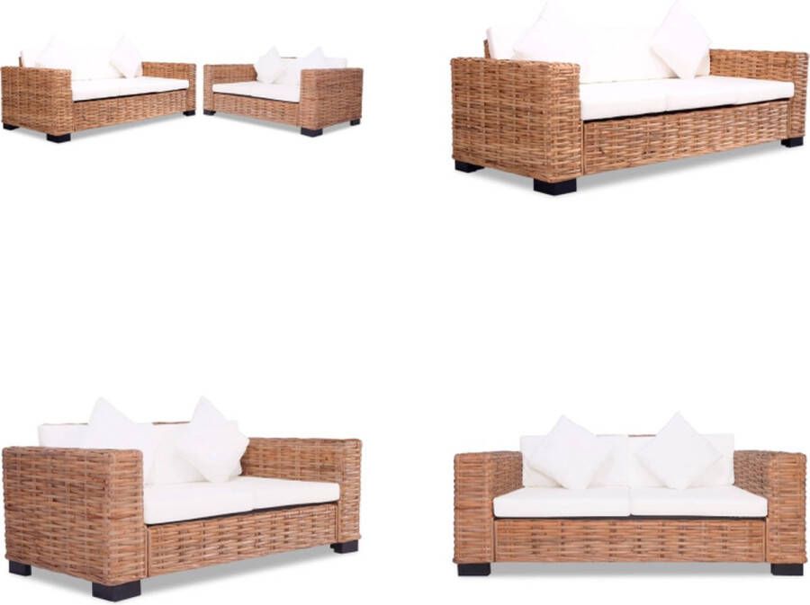 VidaXL 15-delig Bankstel natuurlijk rattan 2-zitsbank 2-zitsbanken Tweezitsbank Tweezitsbanken