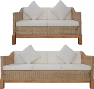 VidaXL 2-delig Bankstel met kussens natuurlijk rattan