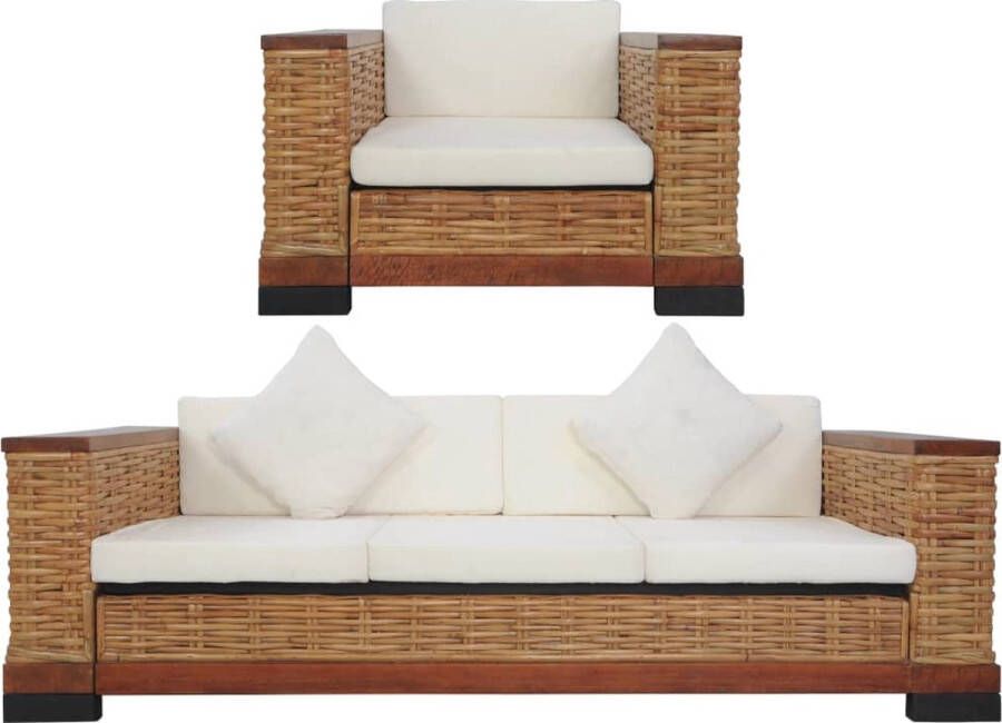 Vida XL 2-delig Bankstel met kussens natuurlijk rattan bruin SKU: V278621