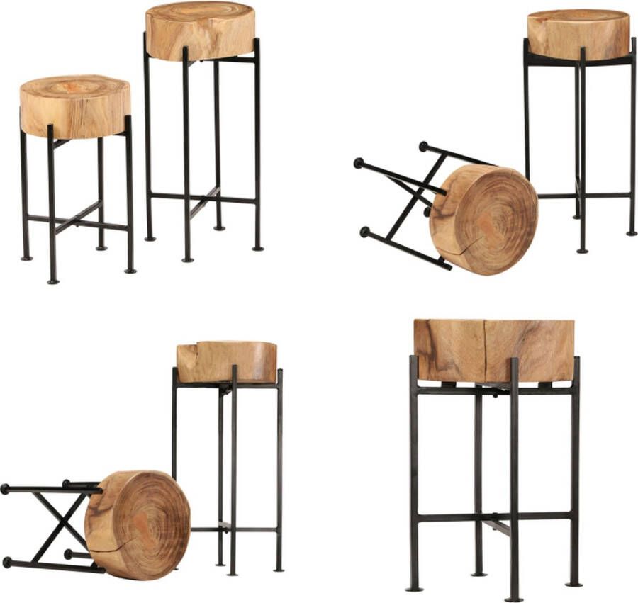 VidaXL 2-delige Bijzettafelset massief acaciahout Bijzettafel Bijzettafels Houten Bijzettafel Houten Bijzettafels