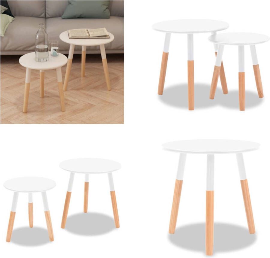 VidaXL 2-delige Bijzettafelset massief grenenhout wit Salontafel Salontafels Houten Salontafel Houten Salontafels