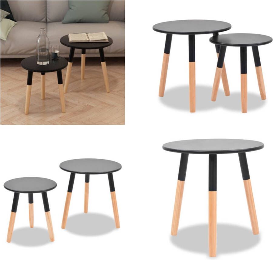 VidaXL 2-delige Bijzettafelset massief grenenhout zwart Salontafel Salontafels Houten Salontafel Houten Salontafels